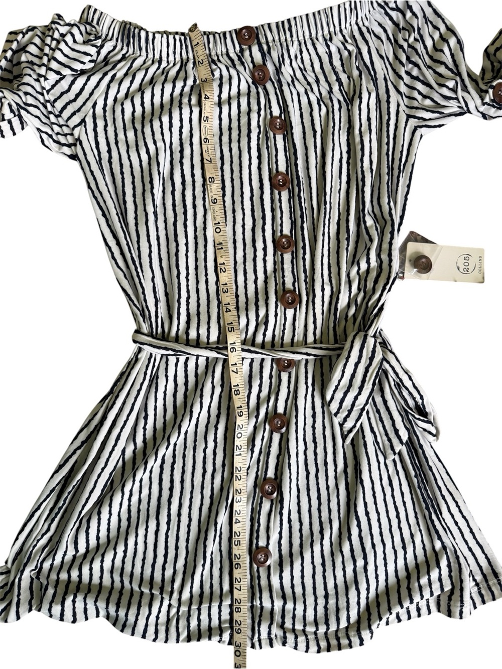 NWT 205 Collins women’s striped Off the Shoulder mini dress. Size medium - Picture 4 of 13
